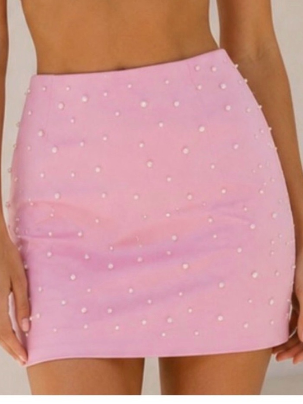 Pearl-Embellished Pink Mini Skirt MEGAN MORONEY